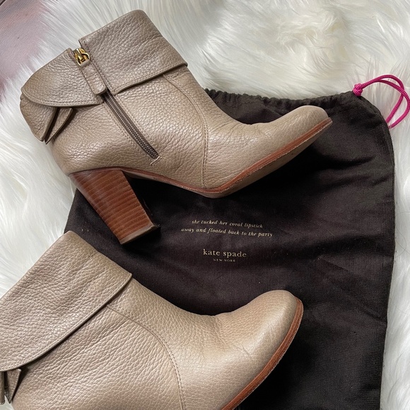 KATE SPADE LANISE BOW LEATHER BOOTS Neutral Beige 7.5M - Picture 7 of 14